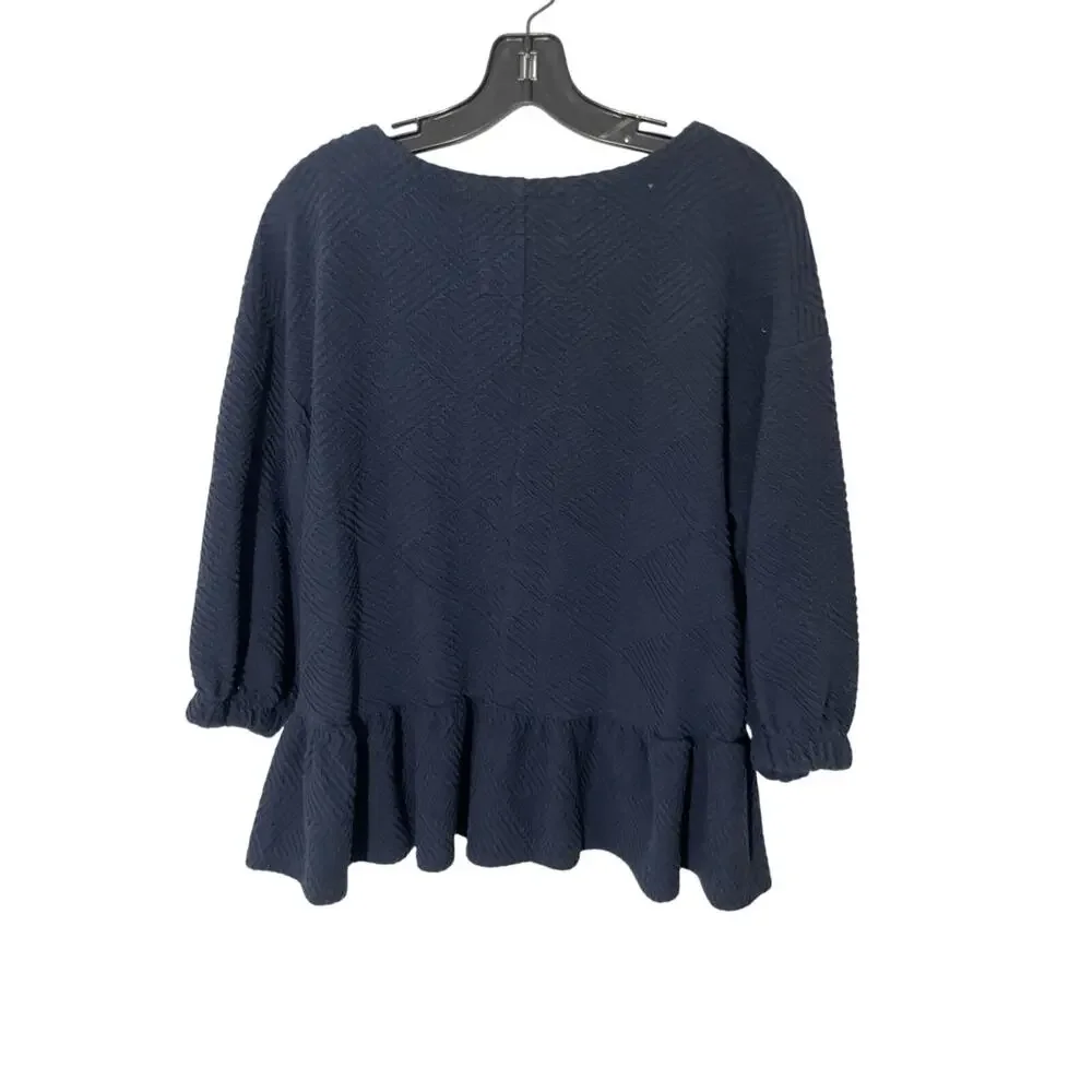 Maeve by Anthropologie Mikayla Peplum Lagenlook Minimalist Preppy Navy Top SZ S